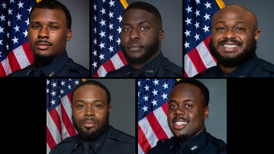 Pictured are top, from left, former officers Justin Smith, Emmitt Martin III and Desmond Mills, Jr. and, bottom, from left, Demetrius Haley and Tadarrius Bean.