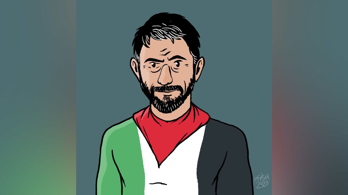 A self-portrait of Mysh, who has created a series of illustrations protesting the Israeli government's move to forbid the use of the Palestinian flag in public spaces.