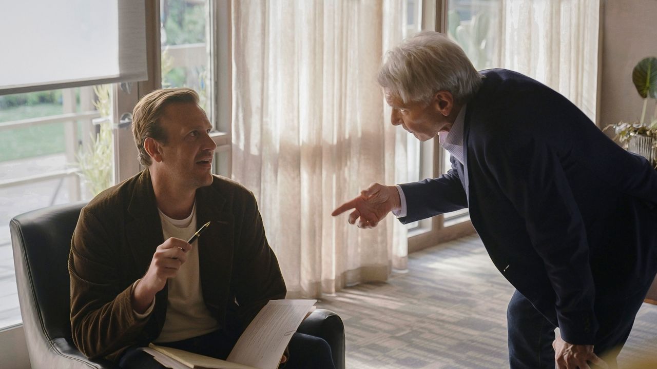 Jason Segel and Harrison Ford play therapists in "Shrinking," premiering on Apple TV+.