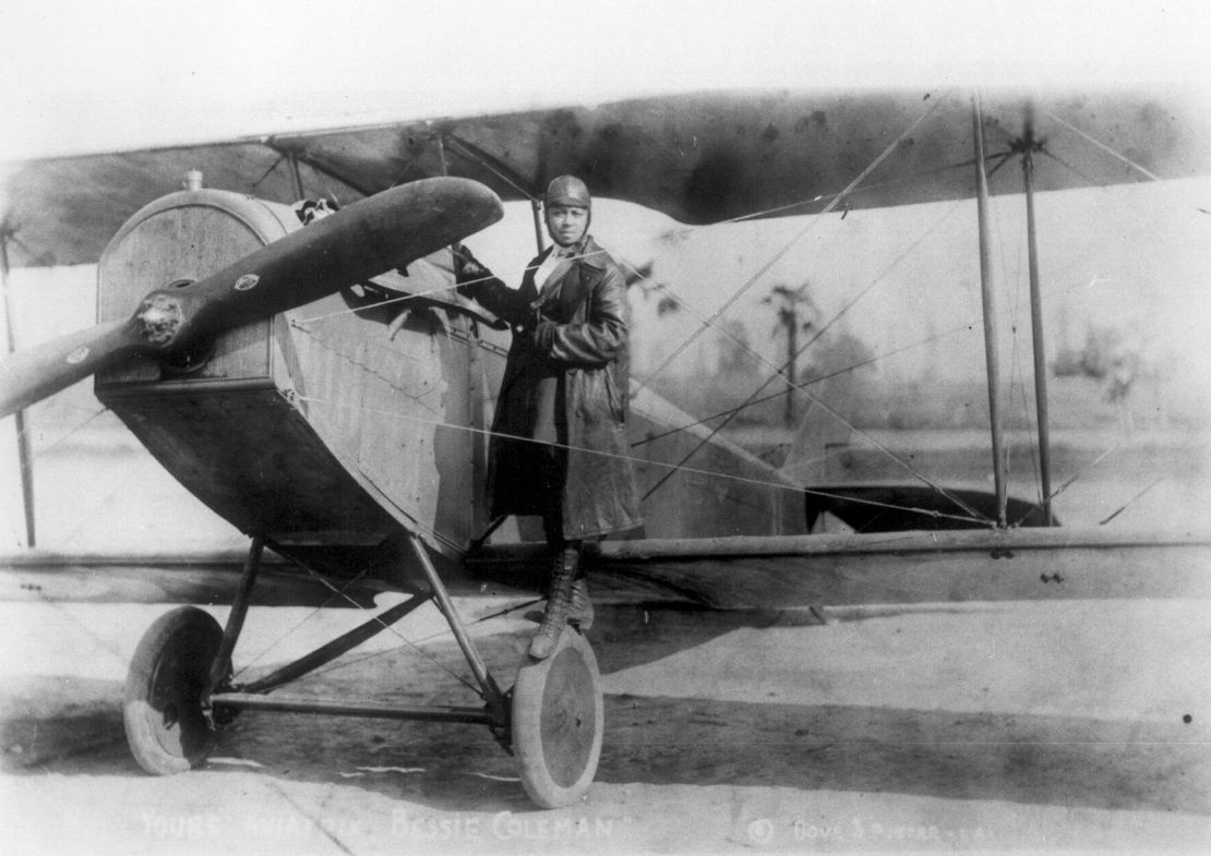 Bessie Coleman in her bi-plane, circa 1920.