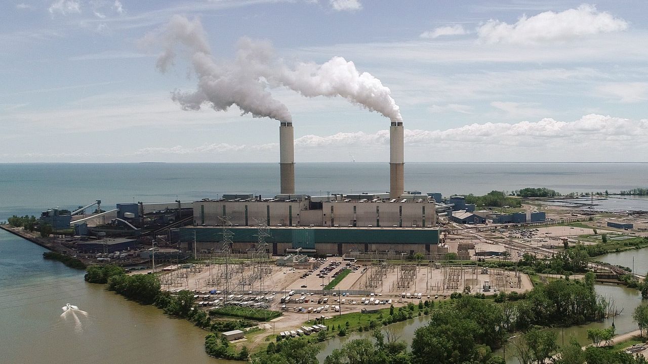 An aerial view of DTE Energy's coal-fired power plant in Monroe, Michigan. The EPA is proposing to deny six plants' applications to continue using unlined ponds to dump coal ash; the Monroe facility is one of them.