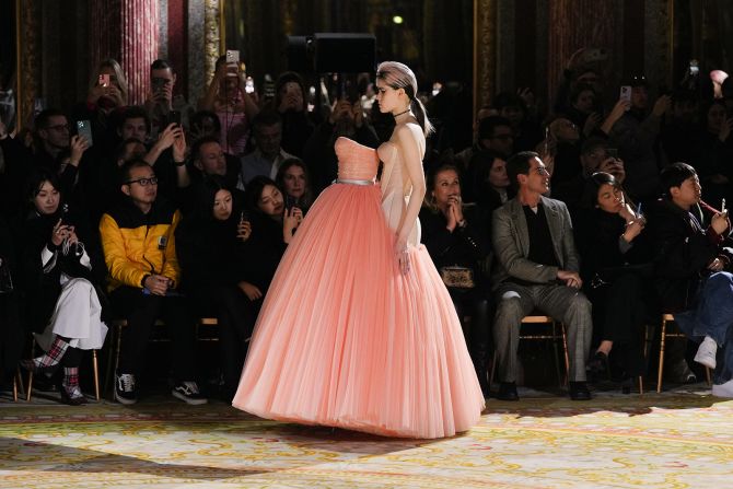 The gowns were made in soft pastel colors. 