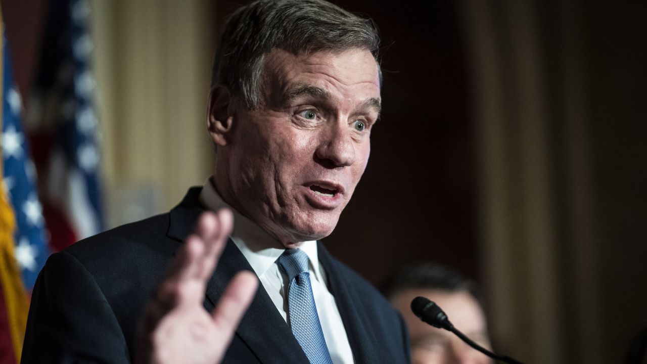Sen. Mark Warner speaks about the bipartisan passage of the Chips and Science bill to encourage more semiconductor companies to build chip plants in the US on Capitol Hill on July 27, 2022 in Washington, DC. 