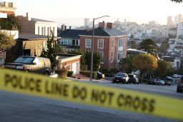 Police tape is seen in front of the home of then-Spealer Nancy Pelosi on October 28, 2022, in San Francisco, California. 