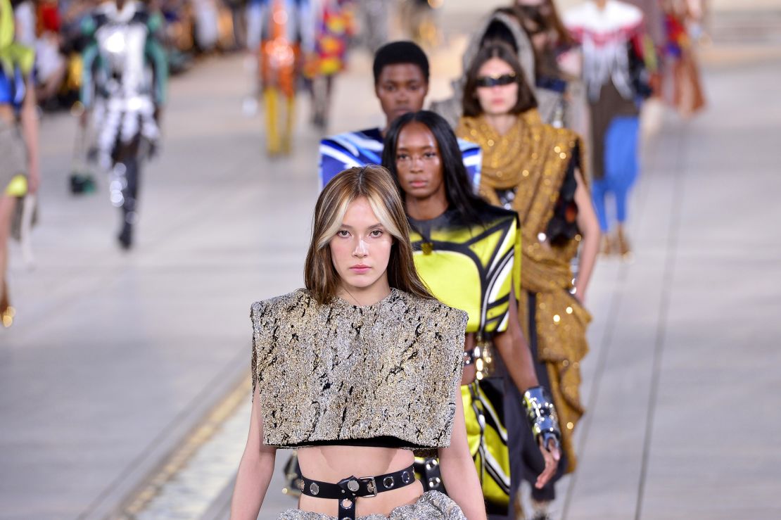 Gu makes her runway debut at Louis Vuitton's 2023 Cruise show in San Diego, California in May 2022.