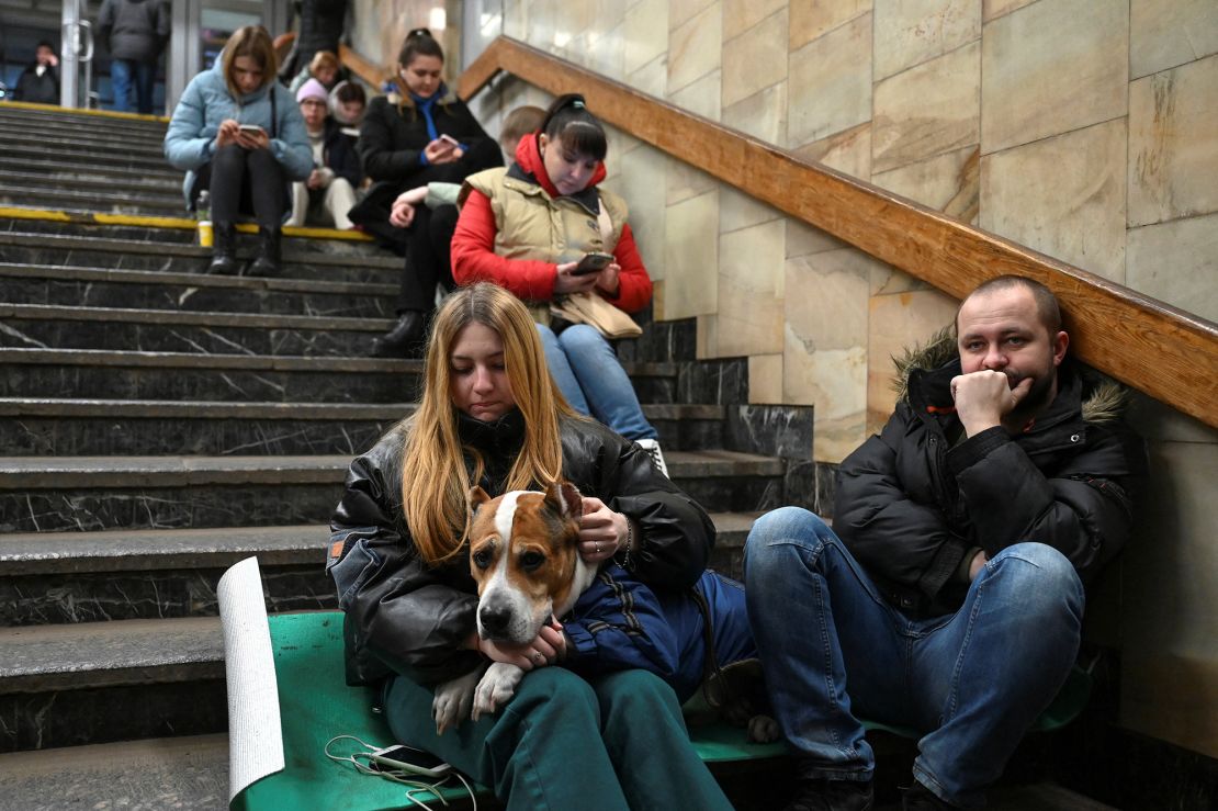 People took shelter in Kyiv's metro stations during Thursday's strikes.