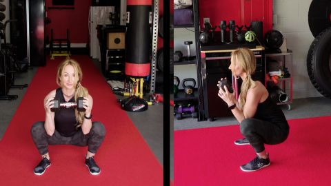 Angle your feet out slightly to open your hips at an angle that's comfortable for you to squat.