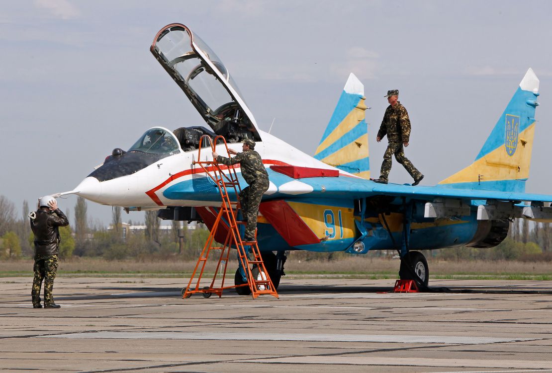 A MIG-29 fighter aircraft is seen before take off.