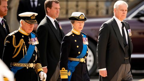 Prince Andrew, the King and other members of the royal family depart Westminster Abbey after Queen Elizabeth II's funeral last September. 