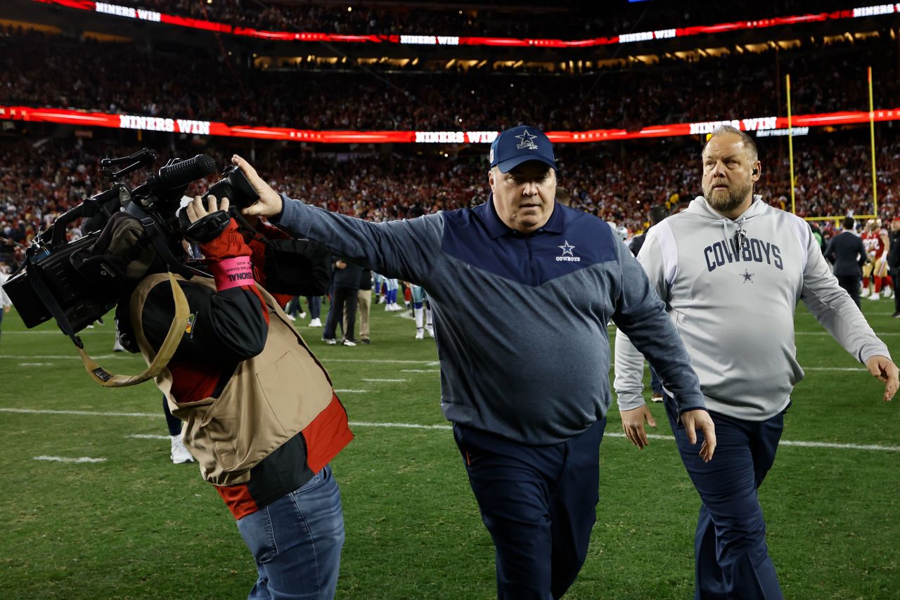 Dallas Cowboys head coach Mike McCarthy puts his hand over a cameraman's lens after losing an NFL playoff game to San Francisco on Sunday, January 22. The cameraman, Noah Bullard, <a href="https://twitter.com/noah_bullard/status/1617420219550666752" target="_blank" target="_blank">later tweeted</a> that McCarthy apologized to him. <a href="http://www.cnn.com/2022/09/12/sport/gallery/nfl-2022-season/index.html" target="_blank">See the best photos from this NFL season</a>.