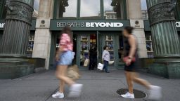 People walk past the entrance to a Bed Bath & Beyond retail store along Sixth Avenue in New York, NY, September 4, 2022. 