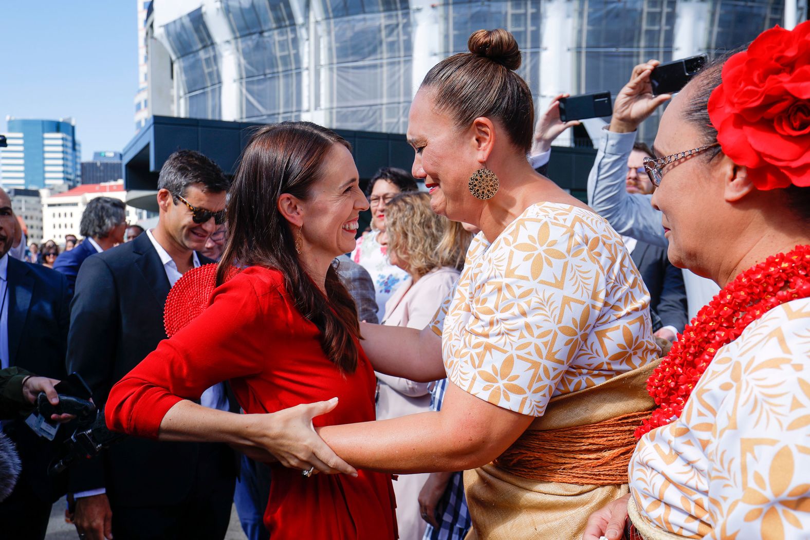 New Zealand Prime Minister Jacinda Ardern, left, hugs incoming Deputy Prime Minister Carmel Sepuloni as she leaves Parliament for the last time on Wednesday, January 25. Ardern announced her resignation last week, and <a href="index.php?page=&url=https%3A%2F%2Fwww.cnn.com%2F2023%2F01%2F24%2Faustralia%2Fjacinda-ardern-chris-hipkins-new-zealand-intl-hnk%2Findex.html" target="_blank">Chris Hipkins was sworn in as her successor</a>.