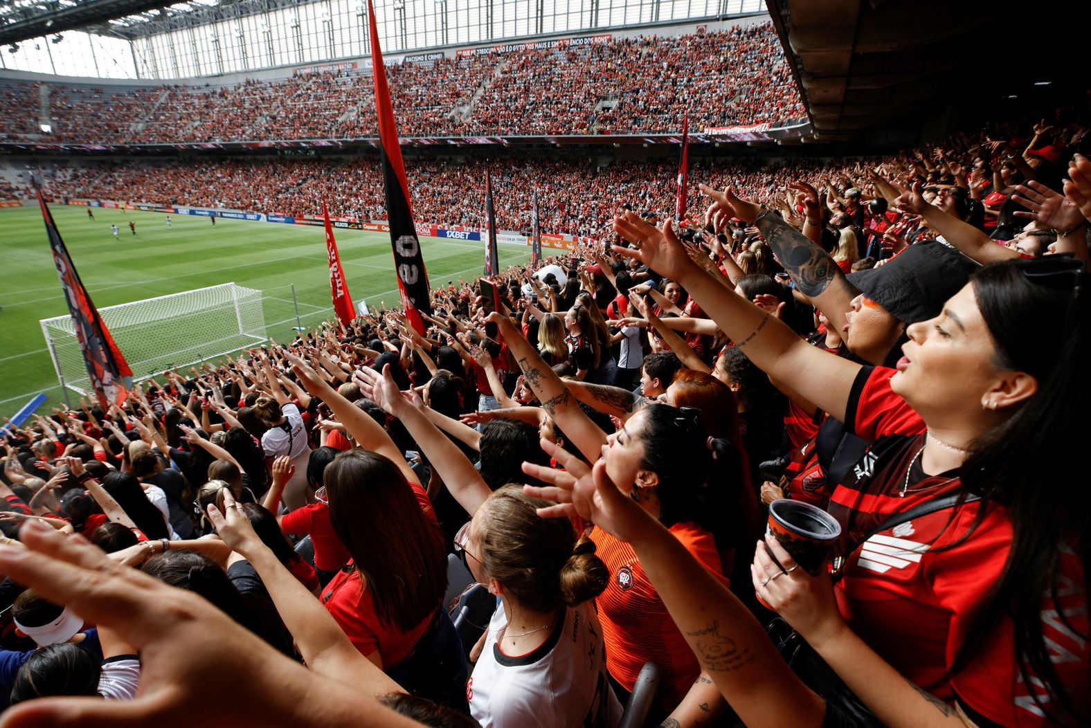 Fans of the Brazilian soccer club Athletico Paranaense attend a match in Curitiba on Saturday, January 21. Only women and children under 12 could attend the match. <a href="https://westobserver.com/news/latin-america/athletico-pr-places-only-women-and-children-in-the-stadium-after-punishment-by-the-twisted-brigade/" target="_blank" target="_blank">Others were barred</a> as punishment for fights that had broken out in the stands at a match last year.