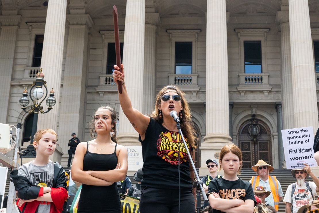 A Treaty Before Voice protest held on January 26, 2023 in Melbourne, Australia. 
