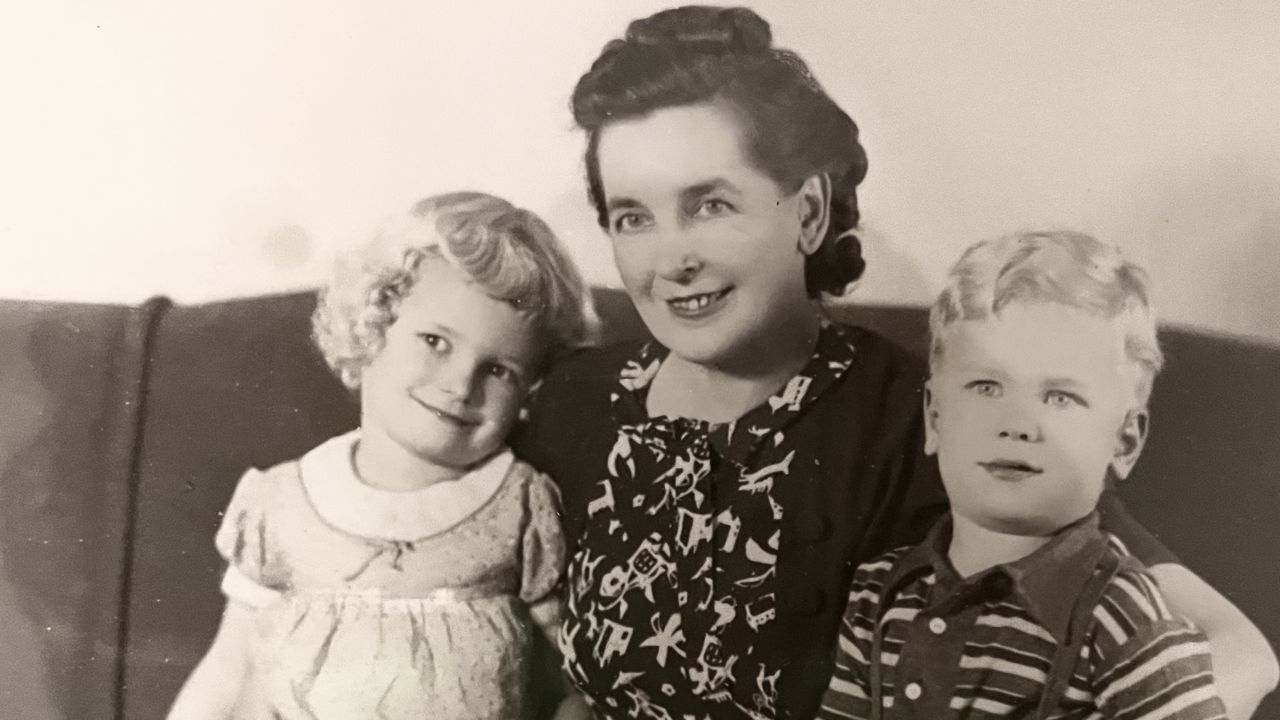 Ruth Seymour Lund Frentz "Nana," shown here with her grandchildren, circa 1940. She passed down her eggless cake recipe to her relatives, including the author.