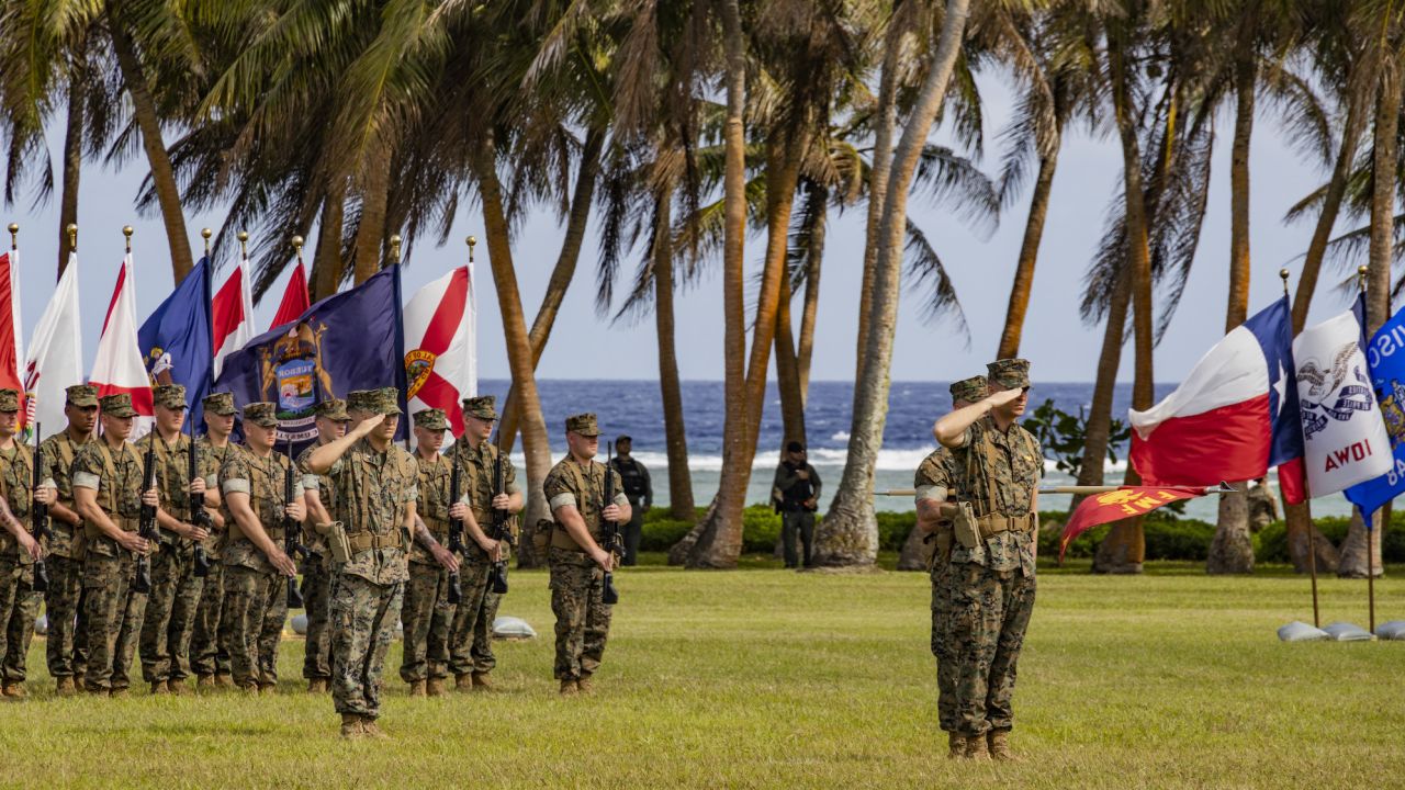 US Marines at Camp Blaz during the opening ceremony at Asan Beach in Guam, on Jan. 26. 