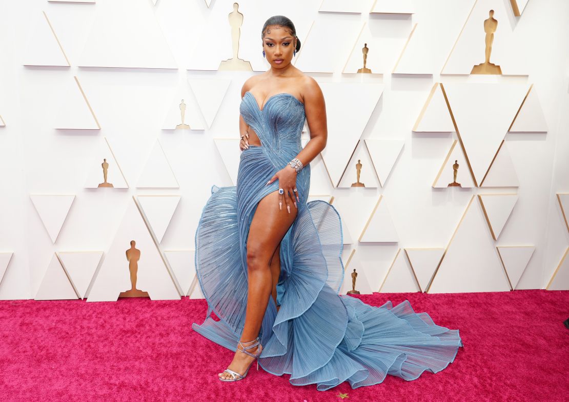 Megan Thee Stallion attends the 2022 Oscars. "Megan, Cardi B, Lizzo, Maluma -- they are all representing a different culture and shifting culture. So for me, I'm collaborating with culturalists," Gupta said.