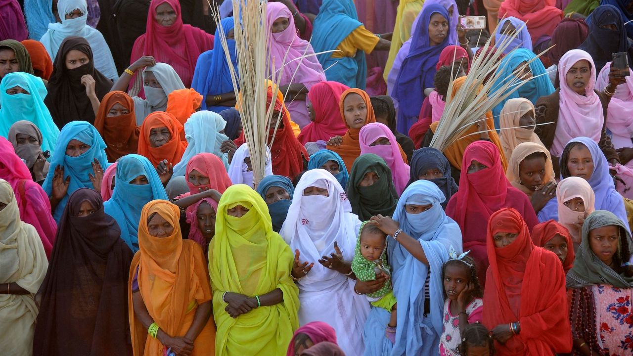 People attend the annual celebration of al-Sharifa Mariam al-Mirghani -- an influential Sufi figure known as the Mother of the Poor within the Beja community of eastern Sudan -- in Sinkat, around 120 kilometers from Port Sudan, on January 26. 