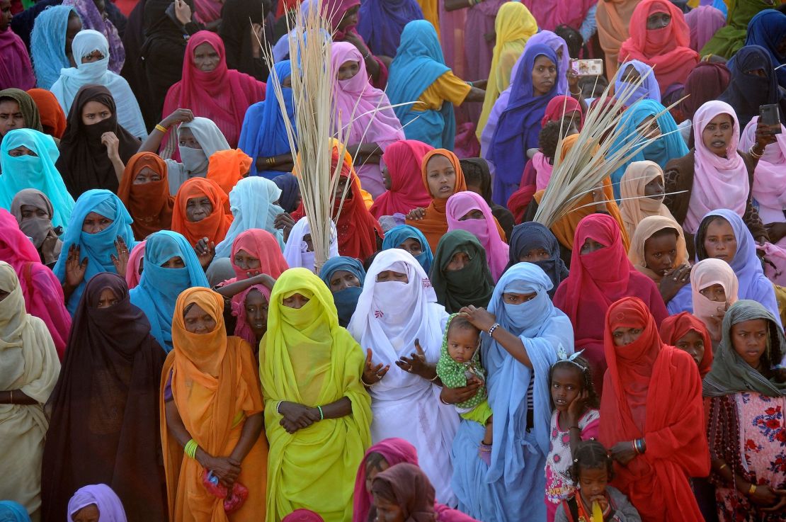 People attend the annual celebration of al-Sharifa Mariam al-Mirghani -- an influential Sufi figure known as the Mother of the Poor within the Beja community of eastern Sudan -- in Sinkat, around 120 kilometers from Port Sudan, on January 26. 