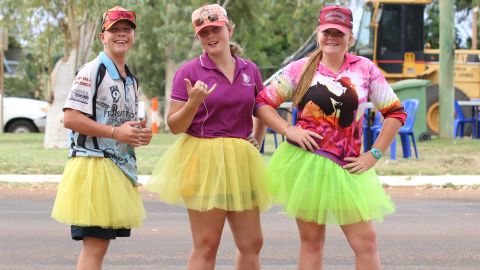Locals at Boulia's 2023 Australia Day event were encouraged to wear tutus for a game of cricket in the main street.