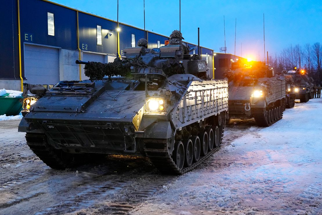 British armored vehicles prepare to move at the Tapa Military Camp, in Estonia, Thursday, January 19, 2023.