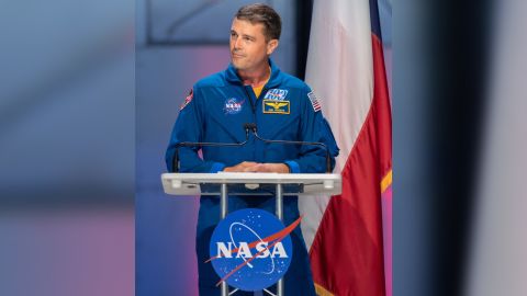 Reid Wiseman speaks during the NASA 2021 Astronaut Candidate Announcement at Houston's Ellington Field.