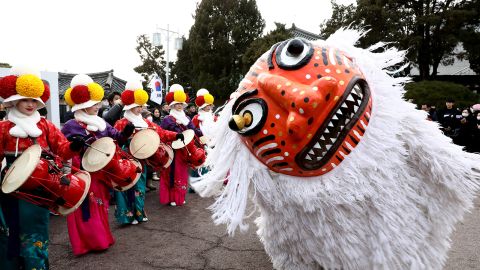Performers during a traditional Lunar New Year celebration at the Blue House in Seoul, South Korea, January 22, 2023.