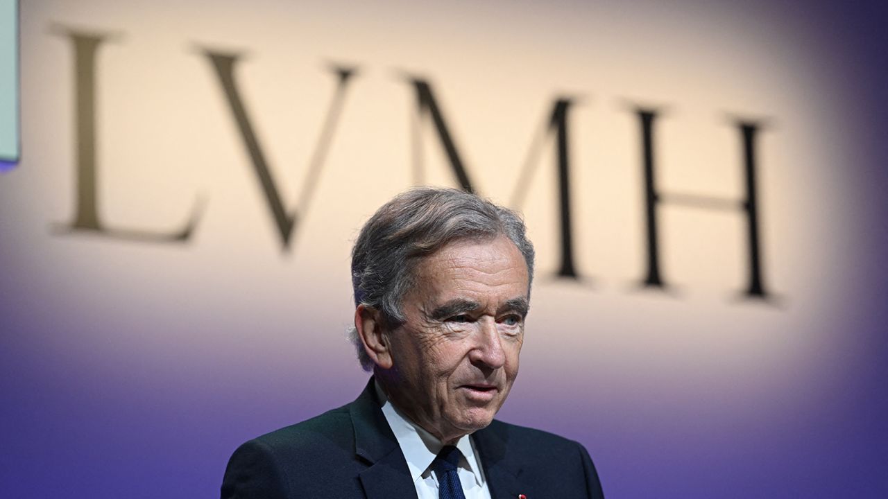 LMVH head Bernard Arnault announces the group's 2022 results at the LVMH headquarters in Paris on January 26, 2023