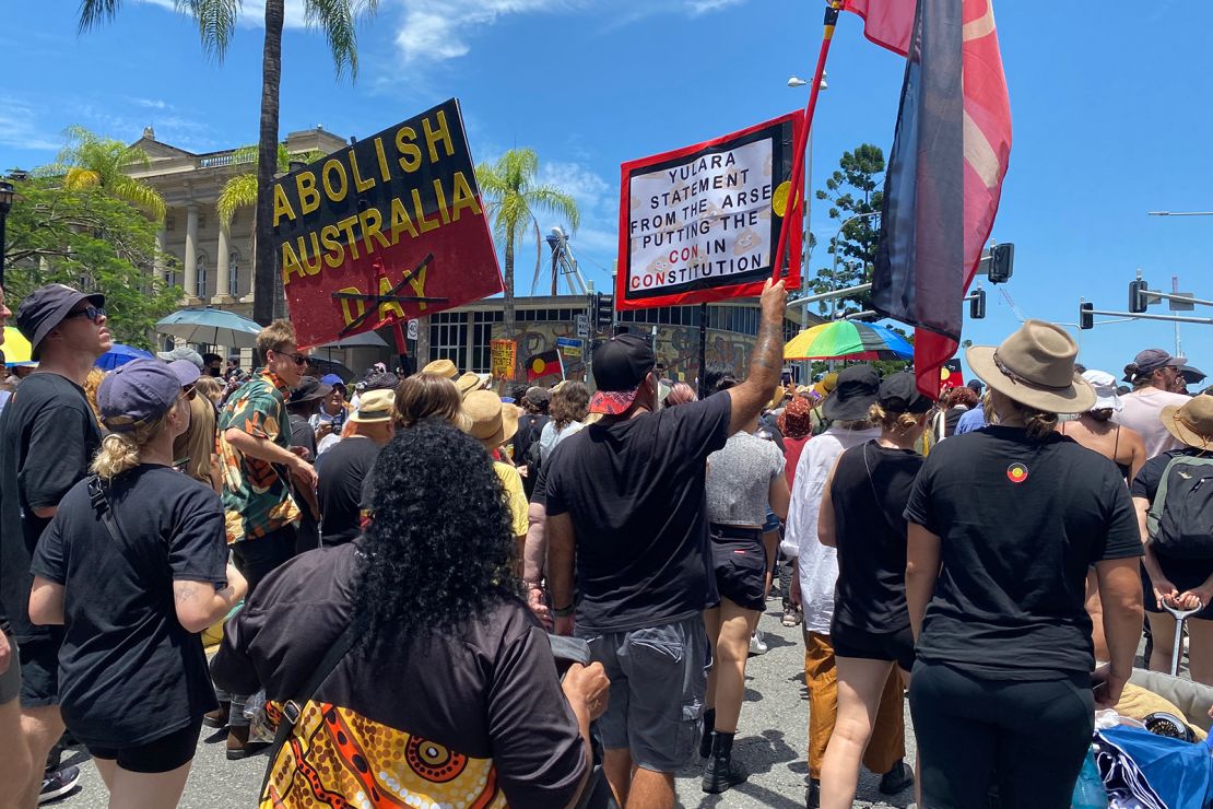 Hundreds marched through the streets of Brisbane to mark Invasion Day on January 26, 2023.