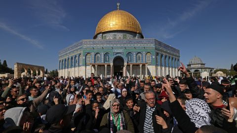 Palestinians protest in the Al-Aqsa mosques compound in Jerusalem on January 27, 2023 after one of the deadliest Israeli army raids in the occupied West Bank in years.
