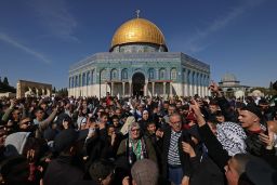 Palestinians protest in the Al-Aqsa mosques compound in Jerusalem on January 27, 2023 after one of the deadliest Israeli army raids in the occupied West Bank in years.