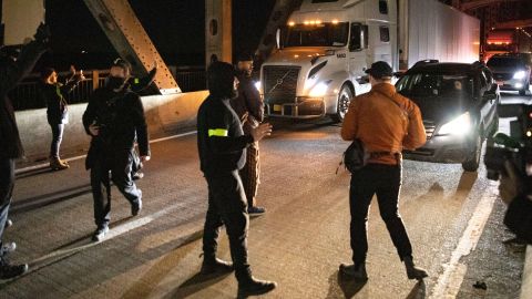 Protesters block traffic on an Interstate 55 bridge near downtown Memphis.