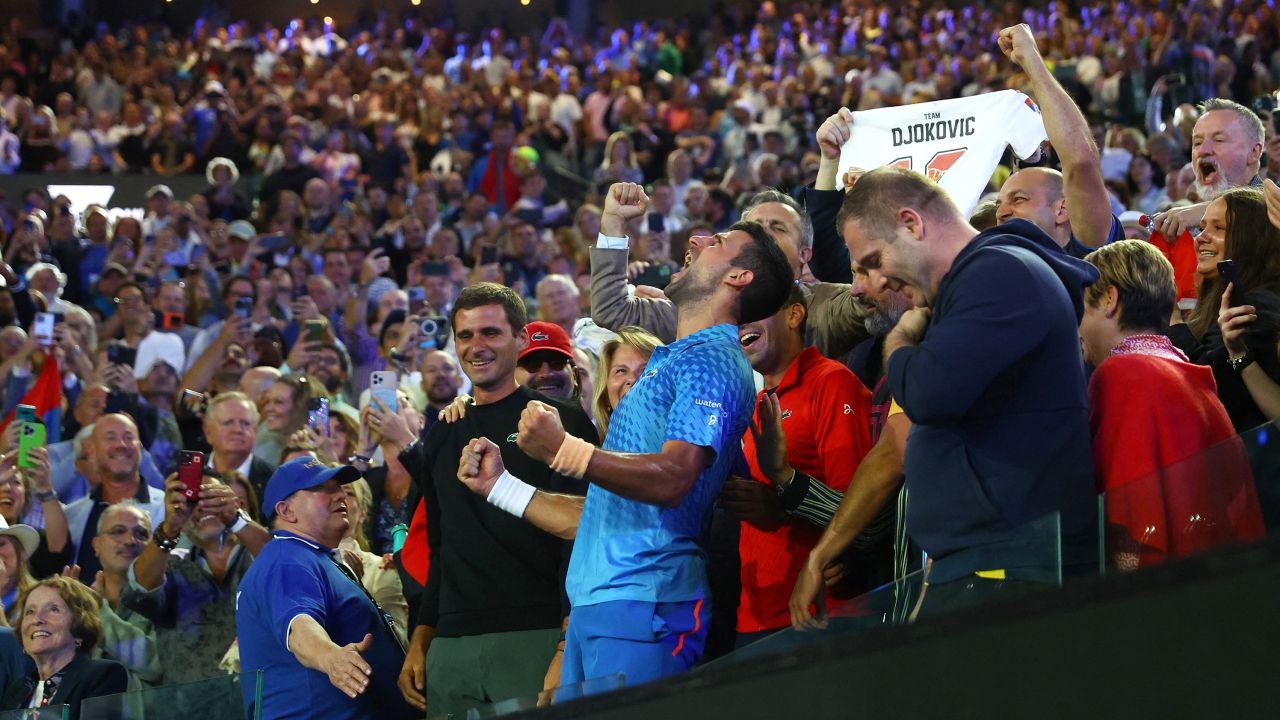Djokovic celebrates after winning his 22nd grand slam.