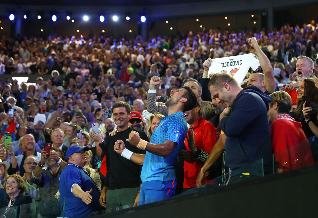 Djokovic celebrates after winning his 22nd grand slam.
