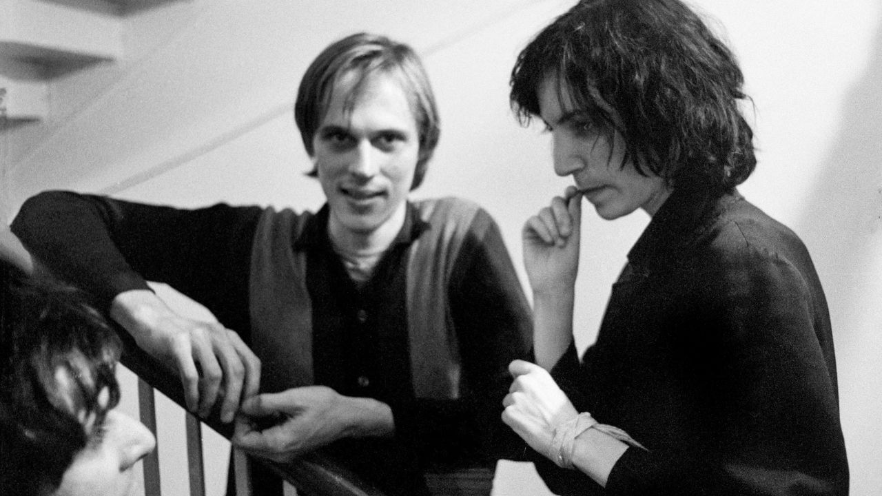 Patti Smith backstage with Tom Verlaine of Television before performing at the event "Arista Records Salutes New York with a Festival of Great Music" at City Center on September 21, 1975.