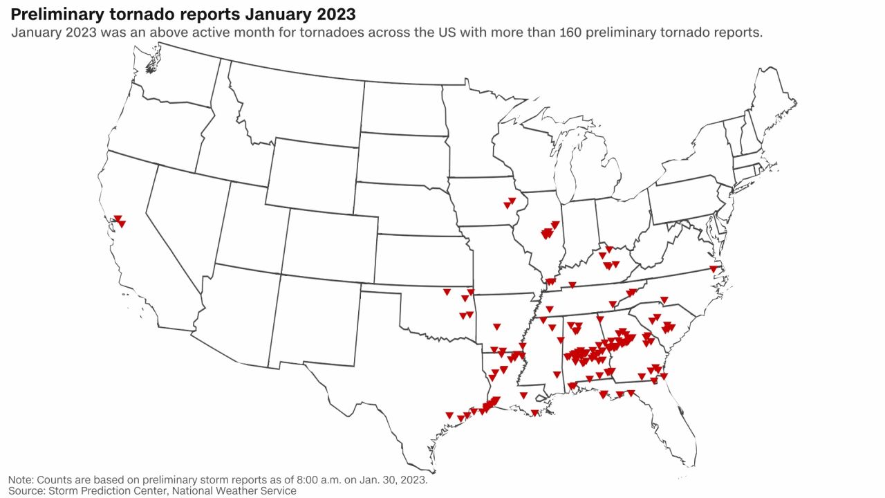 weather january 2023 preliminary tornado reports map
