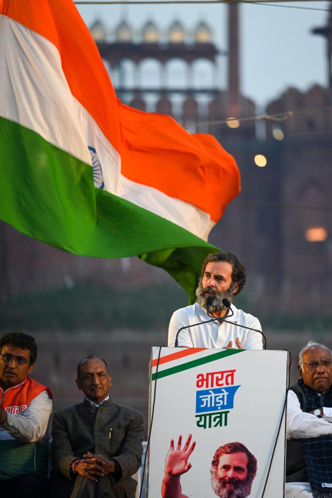 Rahul Gandhi speaks during an event at New Delhi's Red Fort on December 24, 2022.