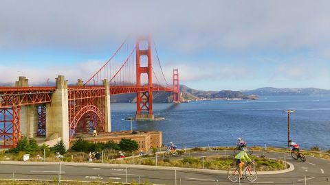 What a view! It's hard to beat a glimpse of the Golden Gate Bridge while riding a bike. Unless you decide to bike over the bridge itself.