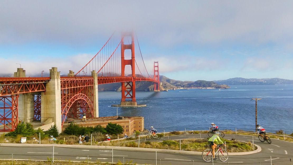 What a view! It's hard to beat a glimpse of the Golden Gate Bridge while riding a bike. Unless you decide to bike over the bridge itself.