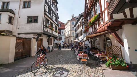 Petite-France is a medieval district with typical half-timbered houses and very popular with tourists, including those on bikes.