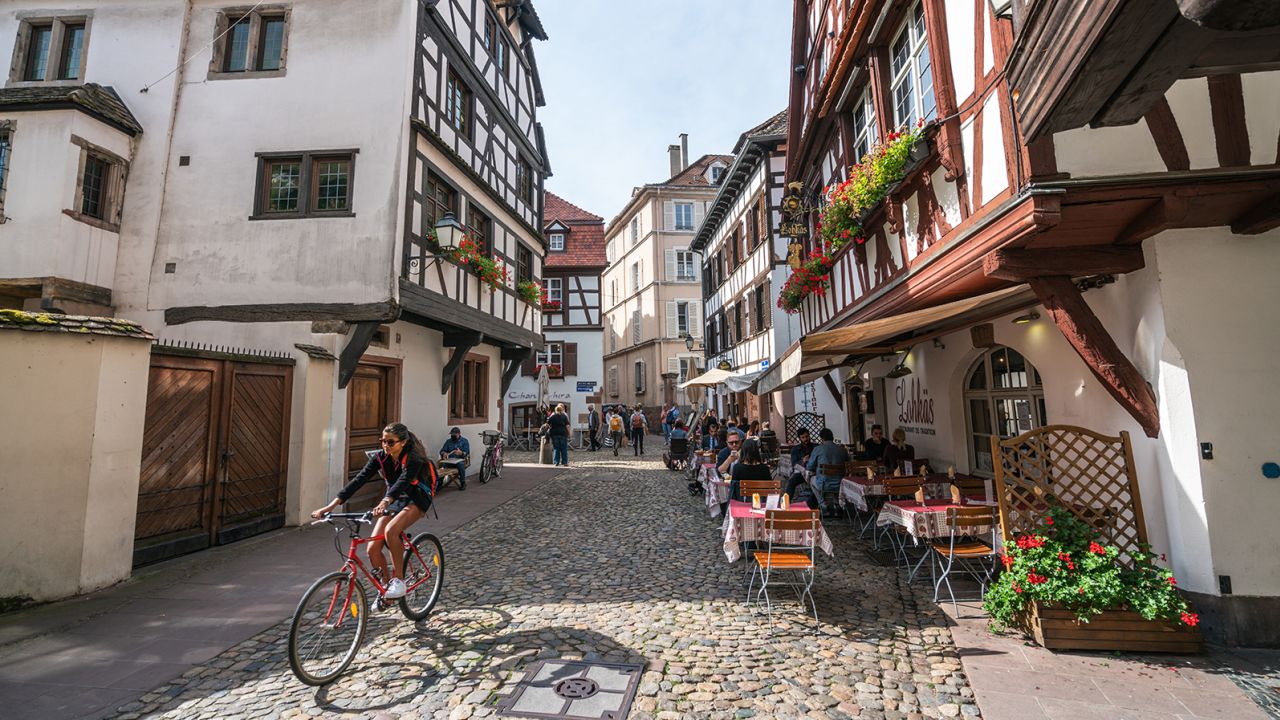 Petite-France is a medieval district with typical half-timbered houses and very popular with tourists, including those on bikes.