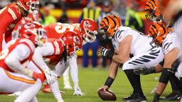 The Kansas City Chiefs and Cincinnati Bengals in the AFC Championship Game at GEHA Field at Arrowhead Stadium on January 29, 2023 in Kansas City, Missouri.