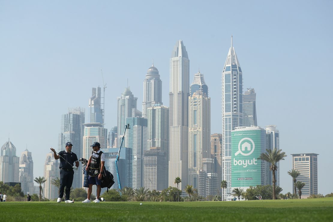 Reed in action during the final round of the Dubai tournament on Monday.