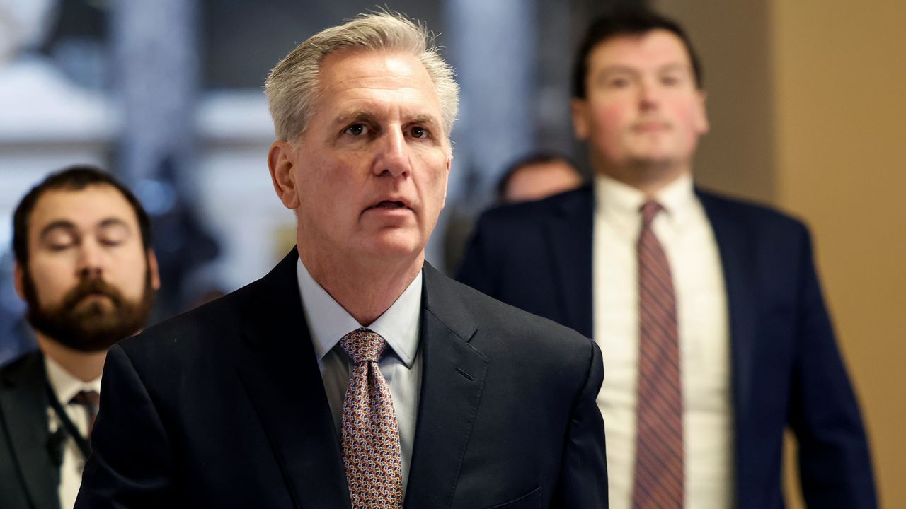House Speaker Kevin McCarthy walks to open floor of the House Chambers in the US Capitol Building on January 30, 2023. 