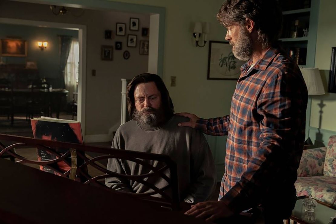 Nick Offerman (left) and Murray Bartlett share an intimate moment soundtracked by Linda Ronstadt in "The Last of Us."