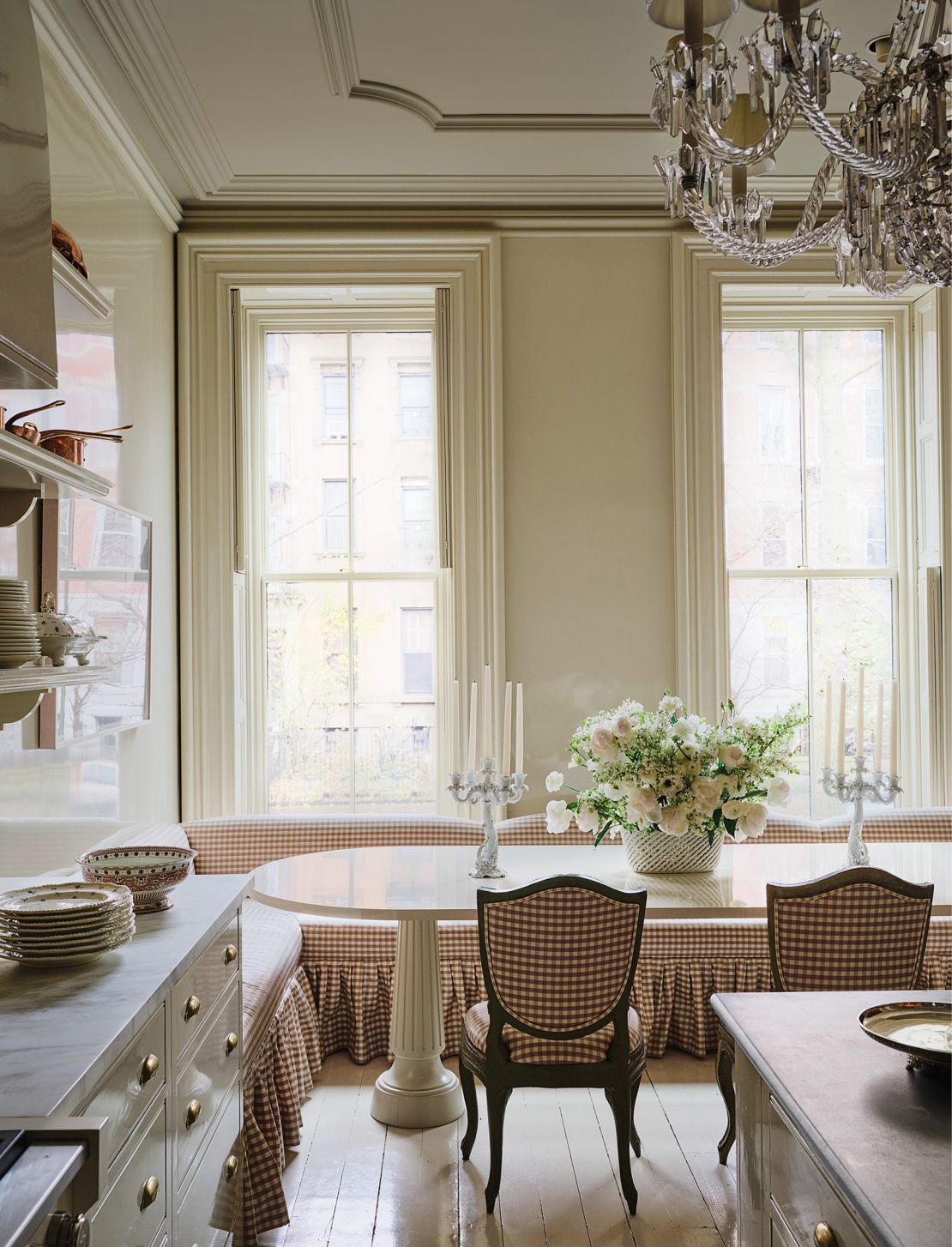 The kitchen and dining area is the first room that guests enter.