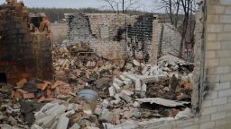 The village of Zarichne, near Kreminna, has suffered in Russian shelling.