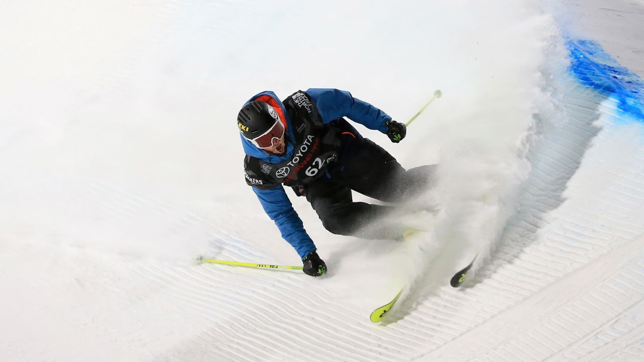 Kyle Smaine competes in the final round of the FIS Freeski World Cup 2018 men's ski halfpipe during the Toyota US Grand Prix on January 19, 2018 in Mammoth, California. 