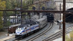 In this Nov. 16, 2016 photo, a MARC commuter train emerges from the Baltimore and Potomac Tunnel in Baltimore. (AP Photo/Patrick Semansky)
