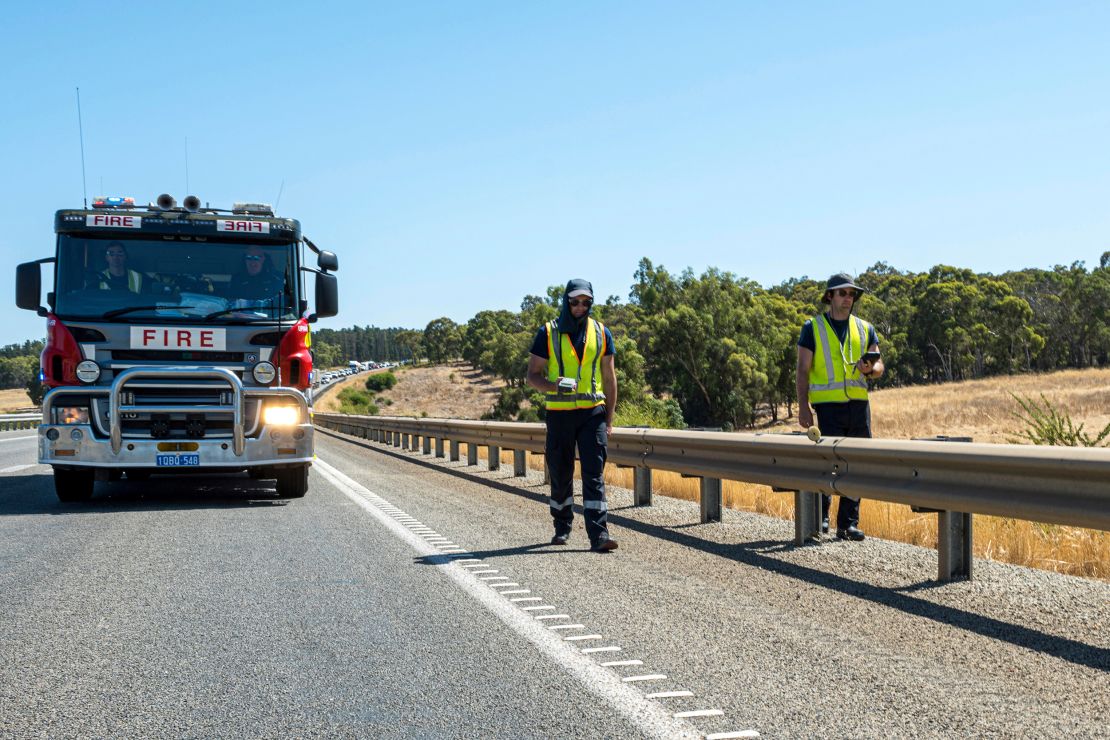 Members of the Department of Fire and Emergency Services search for the radioactive capsule on the outskirts of Perth, Australia, on Jan. 28, 2023. 
